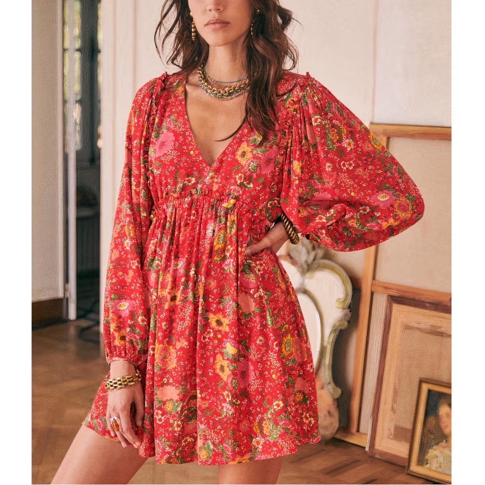 NWOT Sezane Floral Mini Long-Sleeve Evy Dress